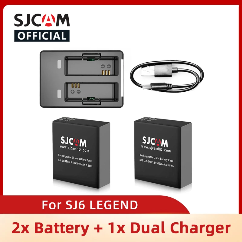 Cable Micro-USB Inclus Black/Silver/Rose Edition Double Chargeur SJ6000 Legend Caméra d’Action pour SJCAM SJ6 Legend WiFi USB 2 Batteries 