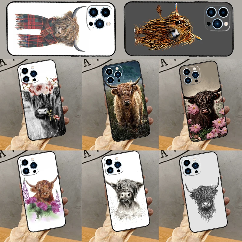 Custodia Per Telefono Highland Cow Scottish Art Per Iphone 15 14 13 12 11 Pro Max 12 13 Mini Se 2022 X Xr Xs Max 6S 8 7 Plus Cover