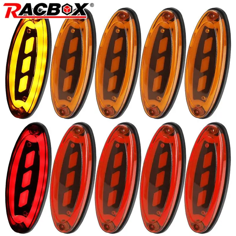 

10pcs Oval LED Side Marker Light Rear Tail Brake Light Turn Signals Lamp 12V 24V For Car Truck Trailer Lorry Bus Tractor Pickup