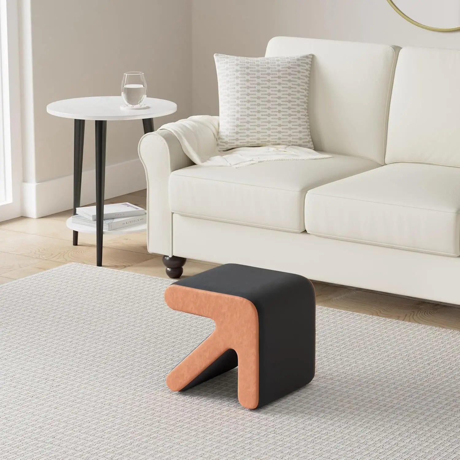 Modern Velvet Upholstered Ottoman,Exquisite Small End Table, Soft Foot Stool with S-Shape,Dressing Makeup Chair,Comfortable Seat
