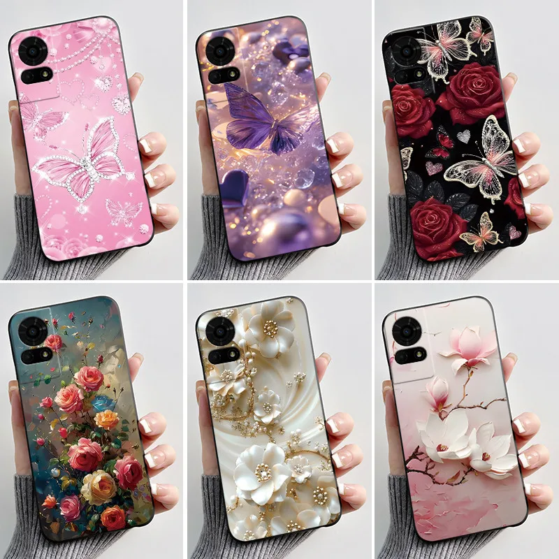 Luxury Butterfly Flowers Black Shockproof Soft Silicone Bumper Phone Case