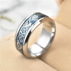 Stylish 8mm Red Beveled Edge Celtic Dragon Stainless Steel Wedding Band - 8 (Silver Blue)
