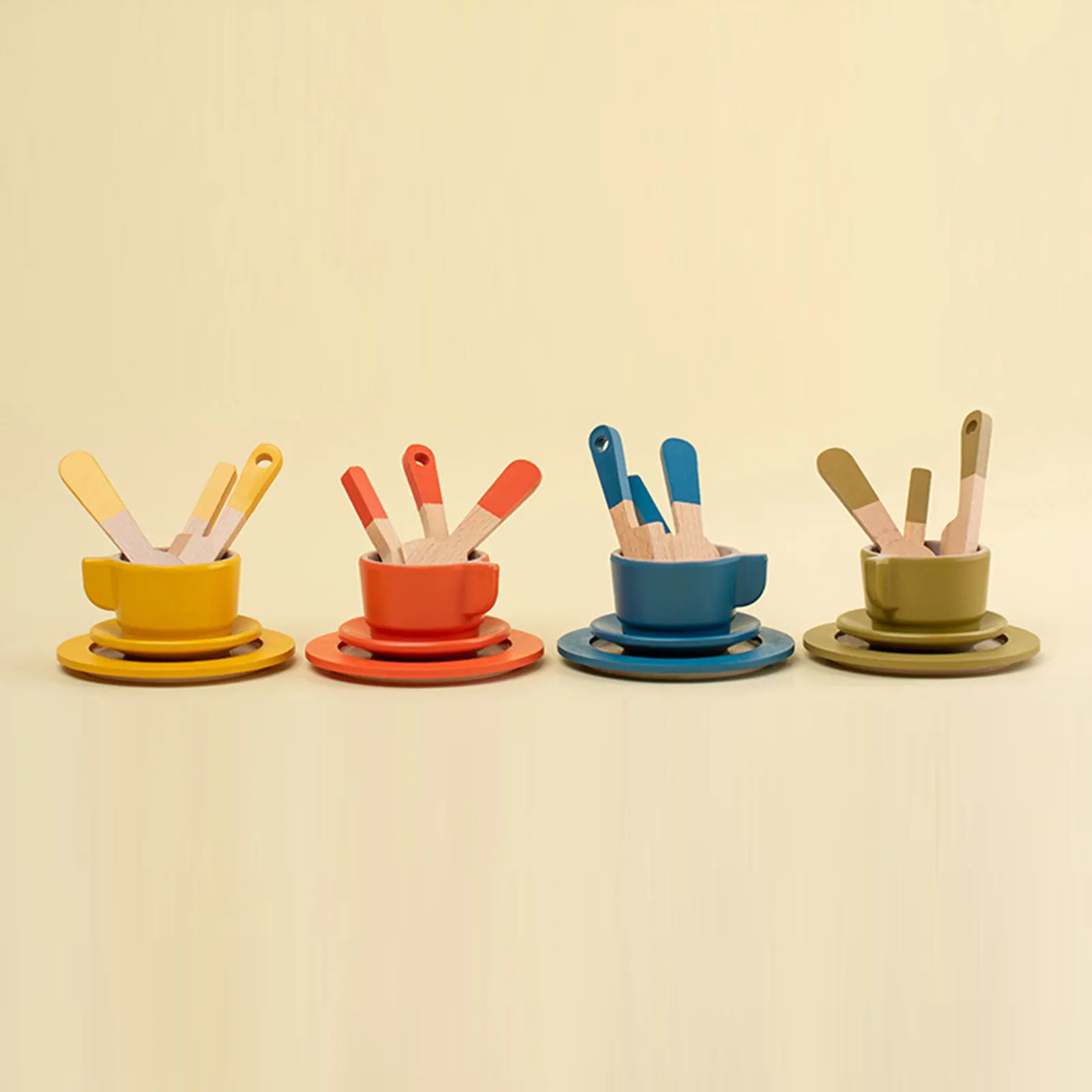 Montessori Wooden Toy Plates Dishes Play Cutlery Plate Set Pretend Play Playset Gift House Wooden Toys Simulation Afternoon
