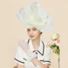 Exaggerated Large Flower Turban Cap Women Tea Party Wedding Flower Cocktail Mesh Feathers Hair Clip Church Ladies Accesorios 3