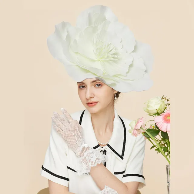 Exaggerated Large Flower Turban Cap Women Tea Party Wedding Flower Cocktail Mesh Feathers Hair Clip Church Ladies Accesorios 3