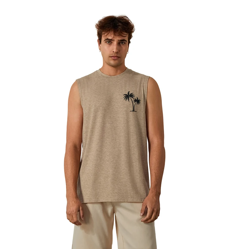 Men s Summer Casual Tank Tops Palm Leaf Print Sleeveless Round Neck Workout Gym Vest Beachwear Coconut Tree Pattern Shirt