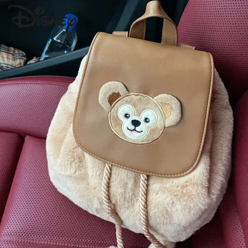 Disney Duffey Women's Plush Bag Fashionable High Quality Girl Backpack Cartoon Casual Versatile Commuter Drawstring Book Bag