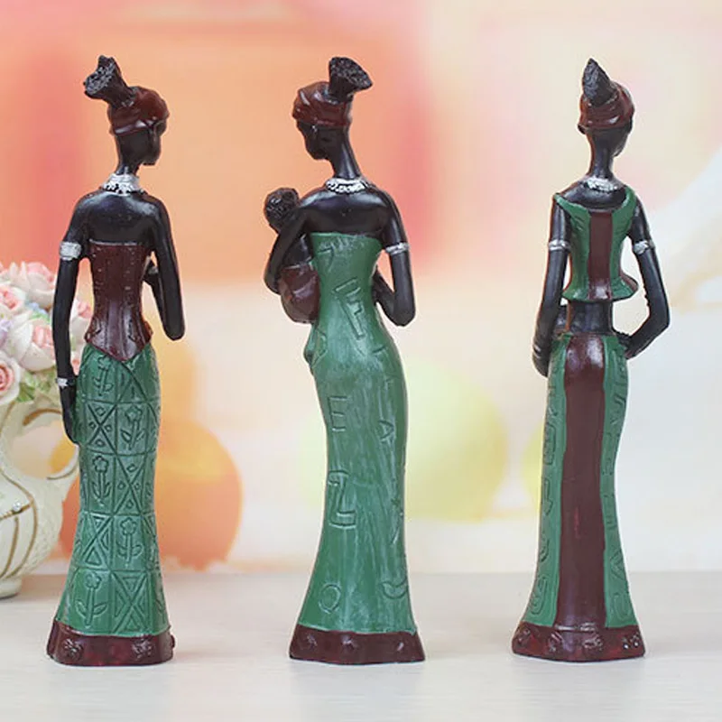 3Pcs/Set Of African Women Sculpture Tribal Lady Statue Resin Crafts Gift Desk Decoration Exotic Resin Doll Study Office Ornament