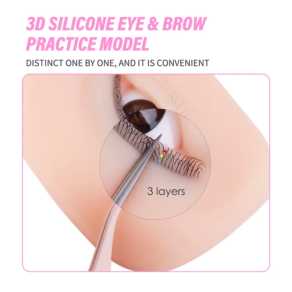 3D 속눈썹 눈 모형 실리콘 마네킹 눈 연습용 메이크업 액세서리 눈썹 문신 속눈썹 연장 접목 훈련 도구