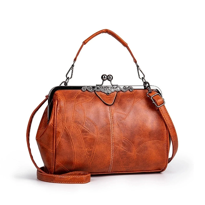 Classic Retro Design Women's Crossbody Bags for Women Leather Handbag Shoulder Bag with Clip, Fashion Thickened Vintage Tote Bag
