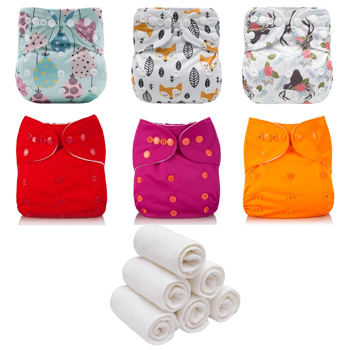 Mumsbest New Matching Waterproof Washable Baby Pokcet Diapers 8Pcs Suede Baby Cloth Diaper and 8Pcs Microfiber Insert