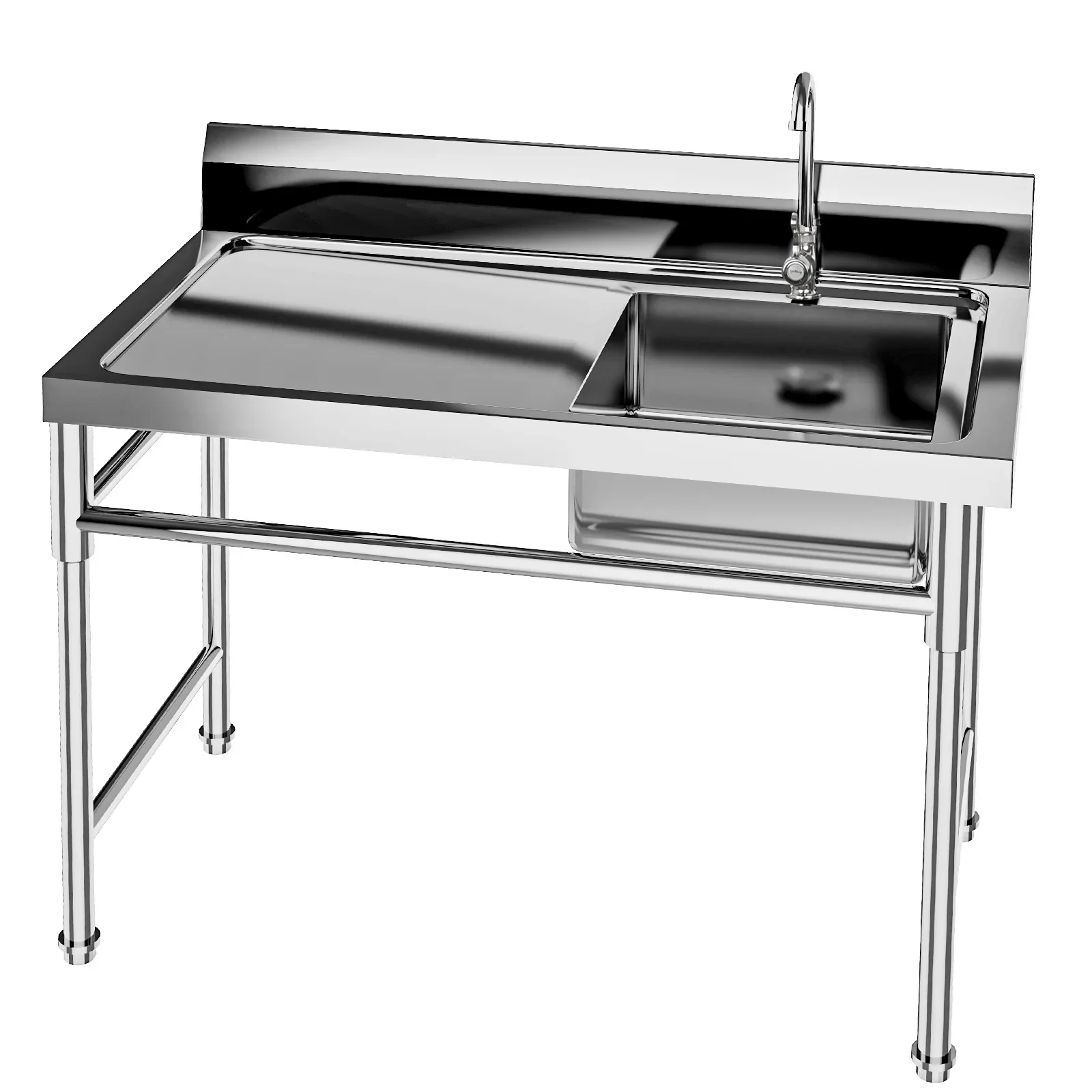 120*60*80cm Commercial Kitchen Sink Durable and Sturdy with Faucet Stainless Steel