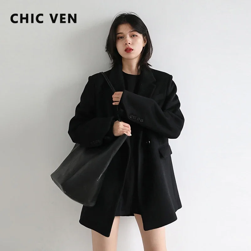 

CHIC VEN Women's Suit Jacket Korean Loose Elegant Thick Woolen Coat Casual Blazer Fashion Office Lady Top Autumn Winter New 2023