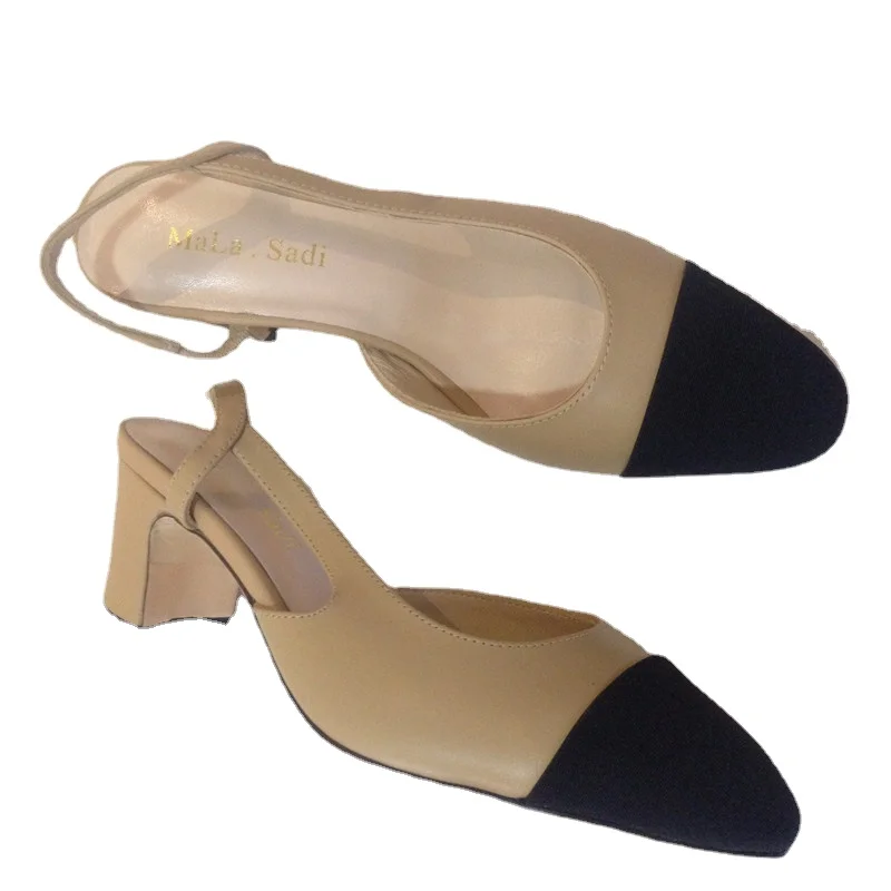 

Office Lady Pumps Fashion Women Sandals Kitten Heels Summer Black Beige Colors Soft Real Genuine Leather Back Strap Dress Shoes