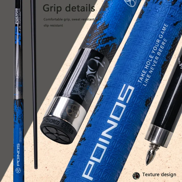 Composite carbon Billiards cue 13mmTip Non Slip Black Design with BlueLeather Perfect for American Pool andCarom Billiards 1