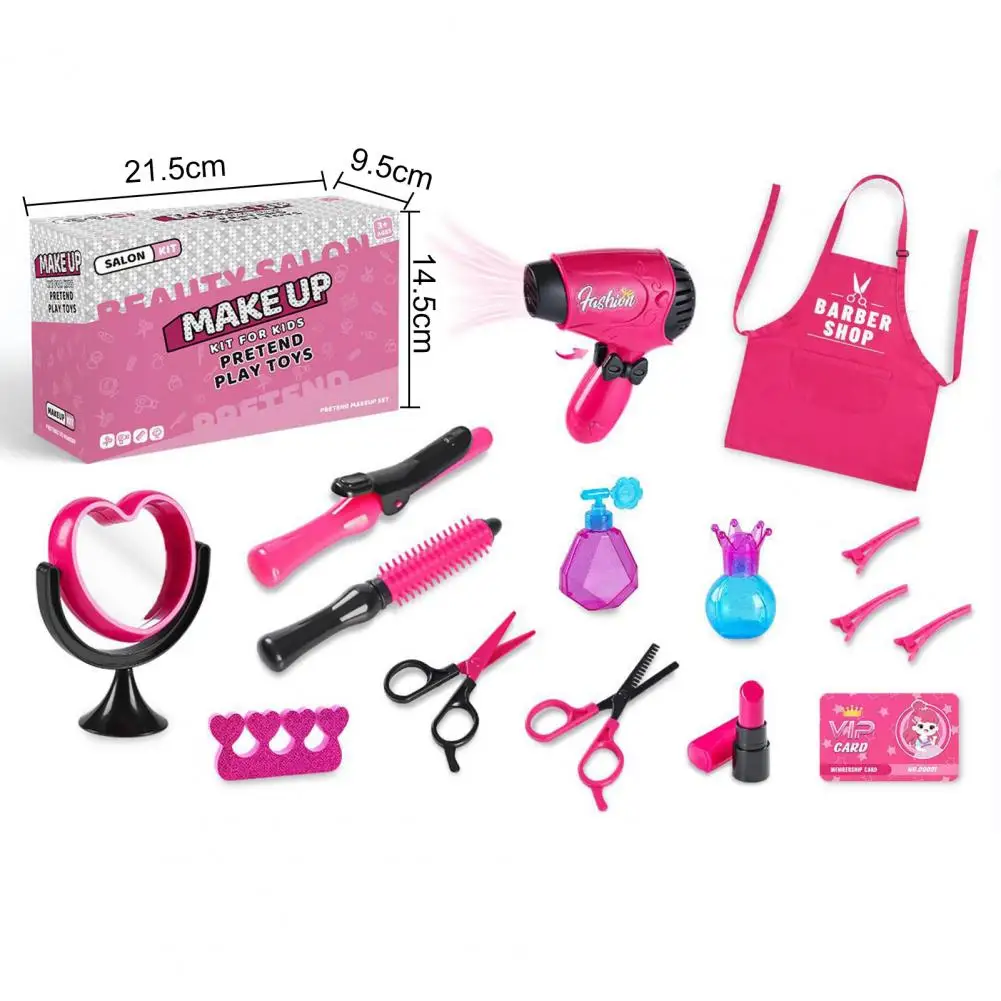 Simulate Real-life Scenarios Toy Set Girls Jewelry Handbag Barber Toy Hair Tool Set for Little Girls 15-piece for Pretend