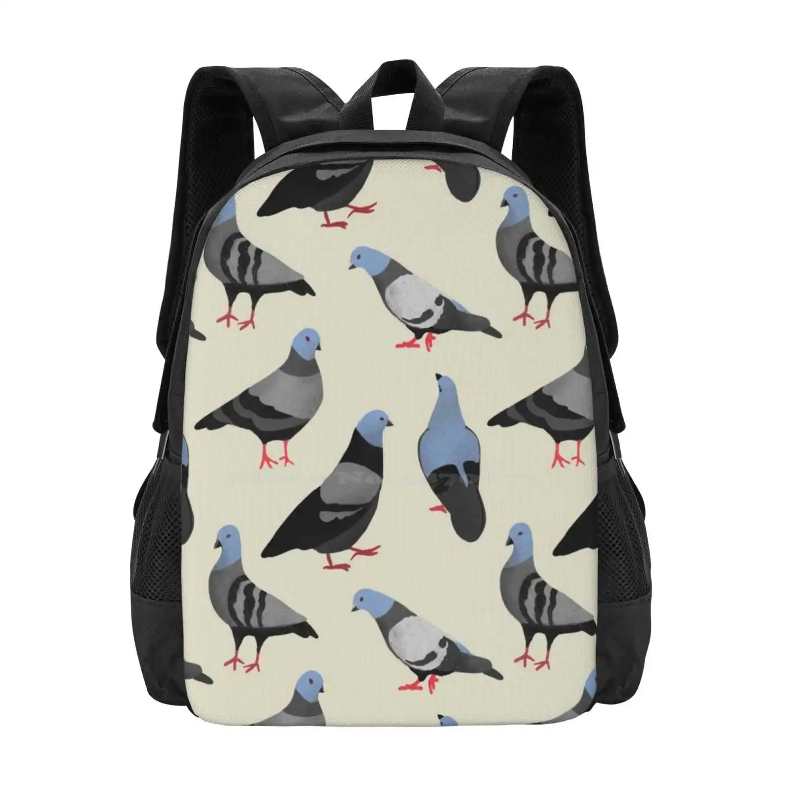 

Design 33-The Pigeons Large Capacity School Backpack Laptop Bags Challenge Colorful Pigeon Nyc New York Funky Pattern A Day