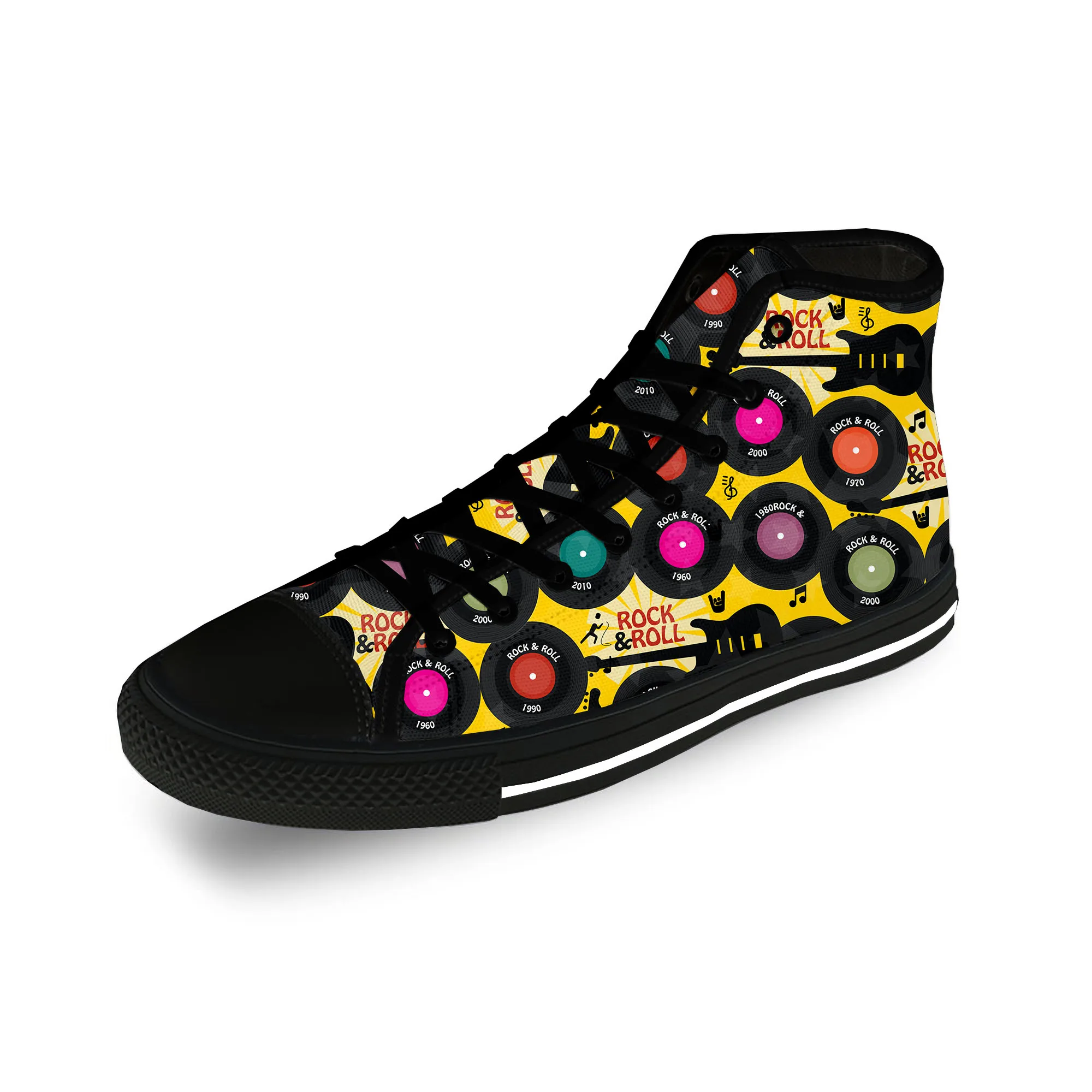Rock N Roll Rock Band Music Singer Guitar Casual Cloth 3D Print High Top Canvas Fashion Shoes Men Women Breathable Sneakers