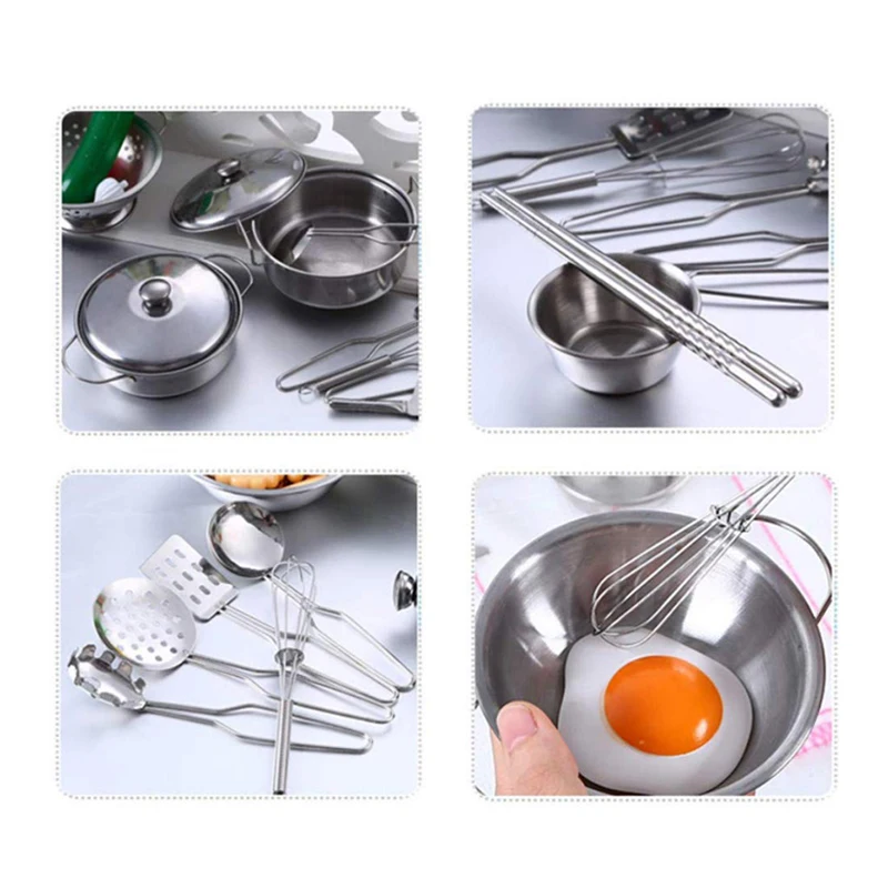 Kids Play Kitchen Toys Pots and Pans 13/15/20pcs Stainless Steel Mini Cookware Playset Pretend Cooking Utensils for Kids 4