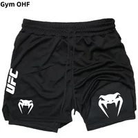UFC Men's Running Shorts 2 In 1 Double-Deck Sport Shorts Gym Fitness Short Pants Training Jogging Bottom Men's Boxing Clothing