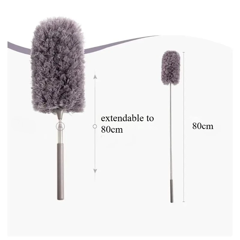 Retractable Duster Stainless Steel Long Handle Microfiber Dust Brush for Car Household Cleaning Tools Feather Style