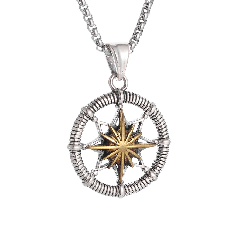 

Retro Twelve Pointed Star Circle Card Xinghai Compass Pendant Necklace Men and Women Fashion Jewelry Gift