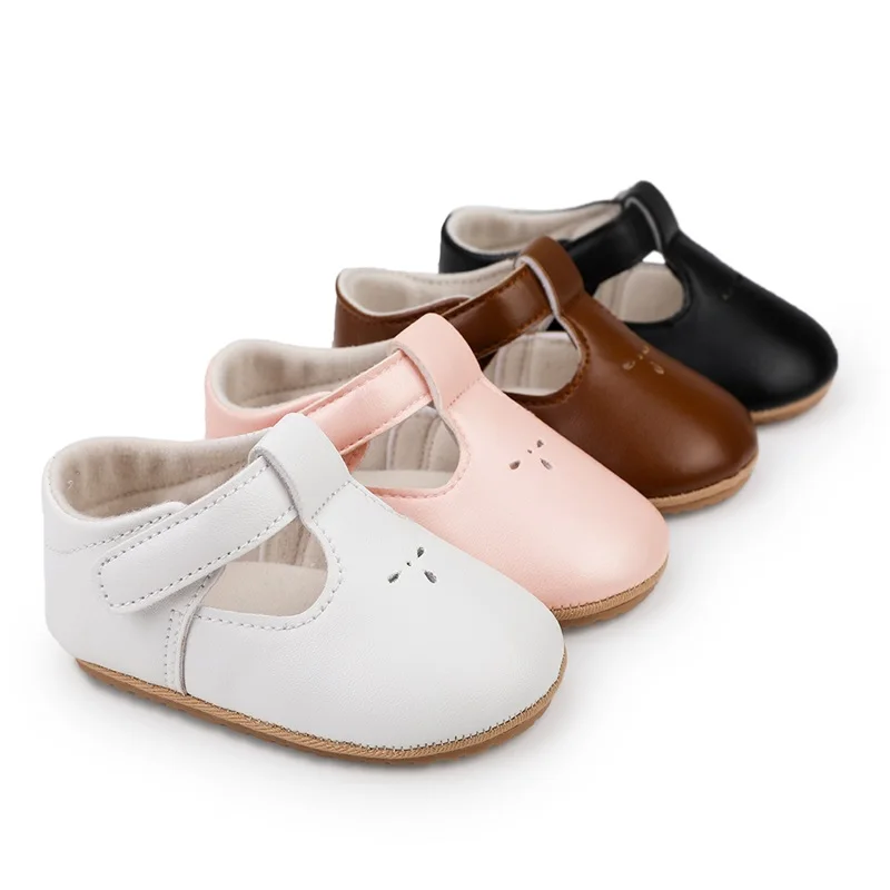 Tregren 0-18M Newborn Baby Girl Princess Shoes Infant Non-slip Flat PU Rubber Crib Shoes First Walkers