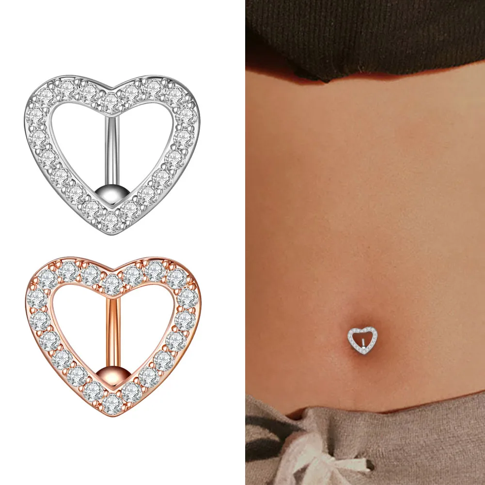 Big Heart Belly Button Ring Reversed Bar Barbell Steel Navel Piercing
