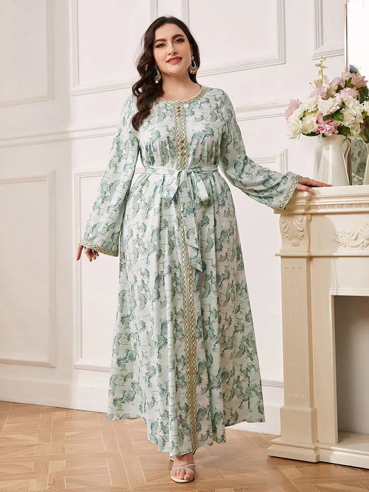 

Vestidos Maxi Dresses For Women Dubai Abaya Kaftan Turkey Islam Muslim Long Floral Print Dress Robe Longue Femme Musulmane 4XL