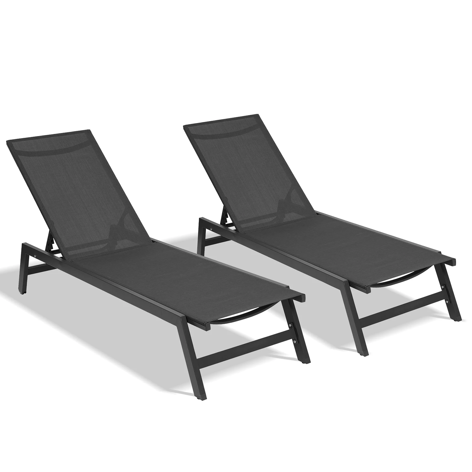 

Outdoor 2-Pcs Set Chaise Lounge Chairs Five-Position Adjustable Aluminum Recliner,All Weather For Patio Beach Yard Pool