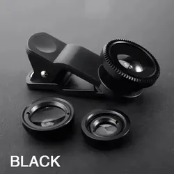 Universal 3 - in - 1 Fisheye and Wide Angle Smartphone Camera Lens Kit with Clip (Black)