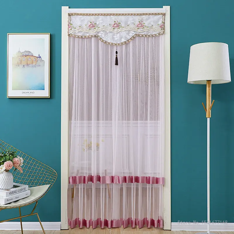 Punch-Free Mosquito Screen Door Curtain, Breathable Bedroom Partition Curtain, Double Layer Lace Embroidered Door Curtain