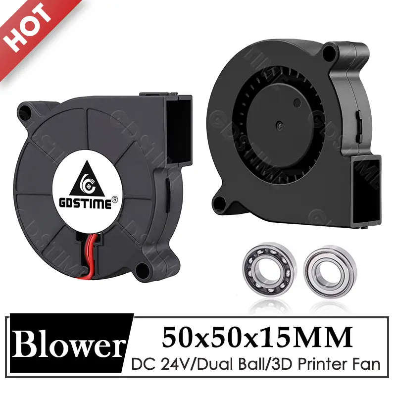 Gdstime 5015 Blower Fan 24V 12V 5V 50MMx15MM Turbine Radial Fan 5015 Dual Ball High Speed Cooler for 3D Printer Parts Cooling image 1