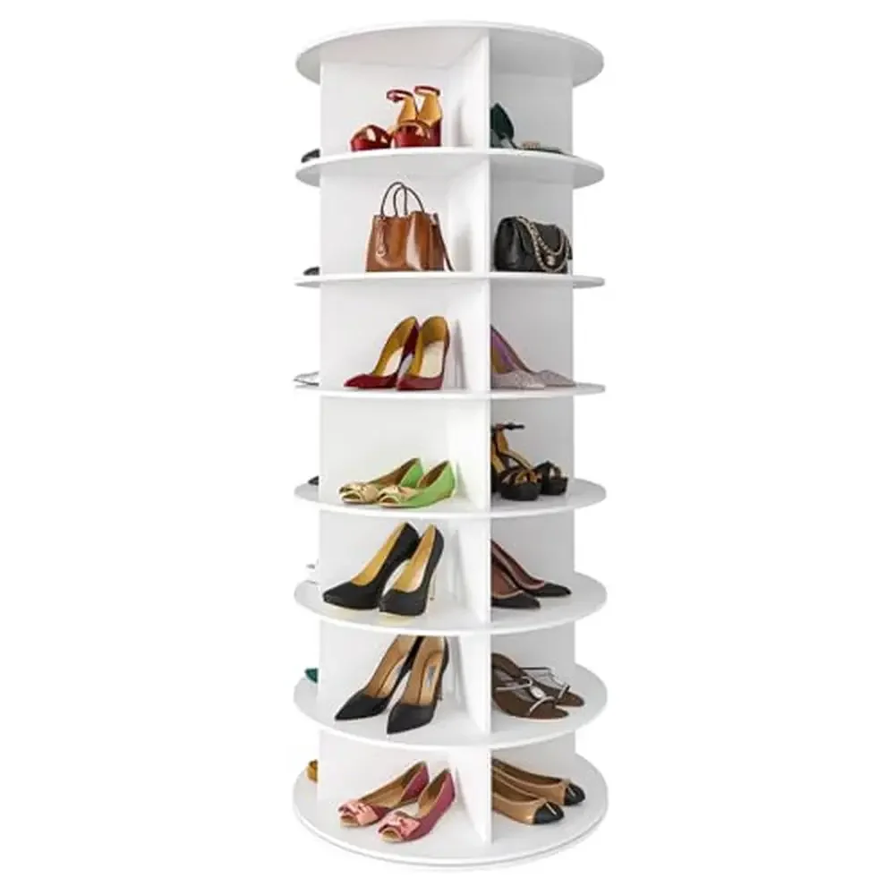

7 Tier Shoe Rack Tower Spinning Lazy Susan Revolving Carousel Storage Handbag Display Organized Shoes Compact Space Vertical