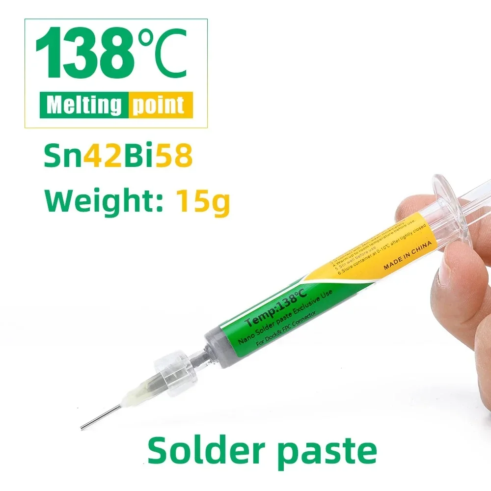 

15g Low Temperature Syringe SMD Solder Paste Led Solder Sn42bi58 138 ℃ SMD Repair Solder Paste