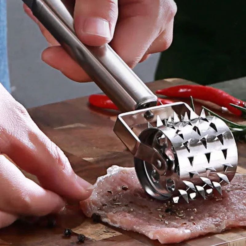 Professional Stainless Steel Meat Tenderizer - Silver Mallet for Steaks,Pork Chops&Marinated Meats, Heavy-Duty Drum Pounder Tool