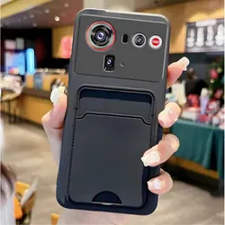 Premium Card Slot Wallet Holder Cover with Candy Silicone Camera Protection for ZTE nubia Z60 Ultra (Black)