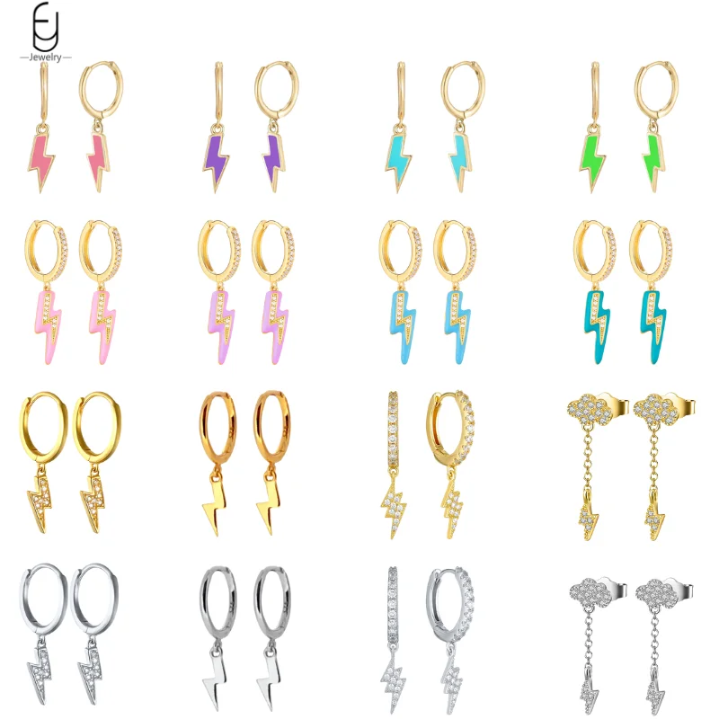 

925 Sterling Silver Needle Vintage Gold Earrings for women Fashion Lightning Pendant Hoop Earrings Wedding High Luxury Jewelry