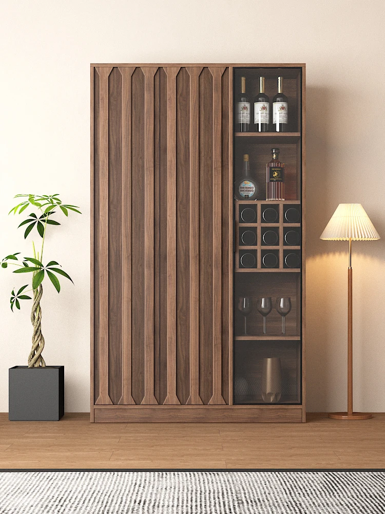 Wine Cabinet Walnut Glass Display Storage Locker Light Luxury Figure Cabinet Living Room Solid Wood Side