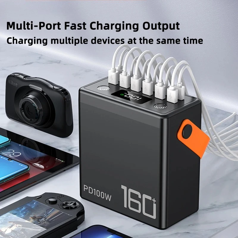 160000mAh Large Capacity Power Bank Portable PD100W USB C Fast Charging Mobile Spare Battery for iPhone 15 Samsung Xiaomi Laptop 5