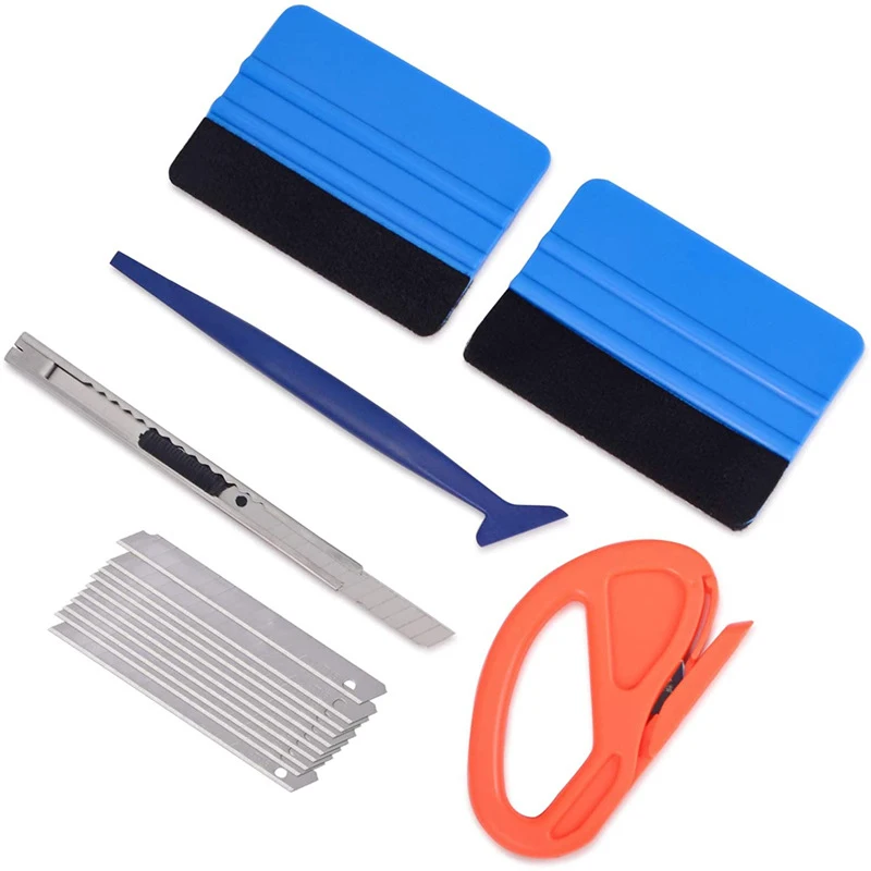 Il kit di strumenti per l'applicazione della pellicola per vetri auto include un raschietto in feltro, un taglierino retrattile e una lama a scatto. - immagine 2