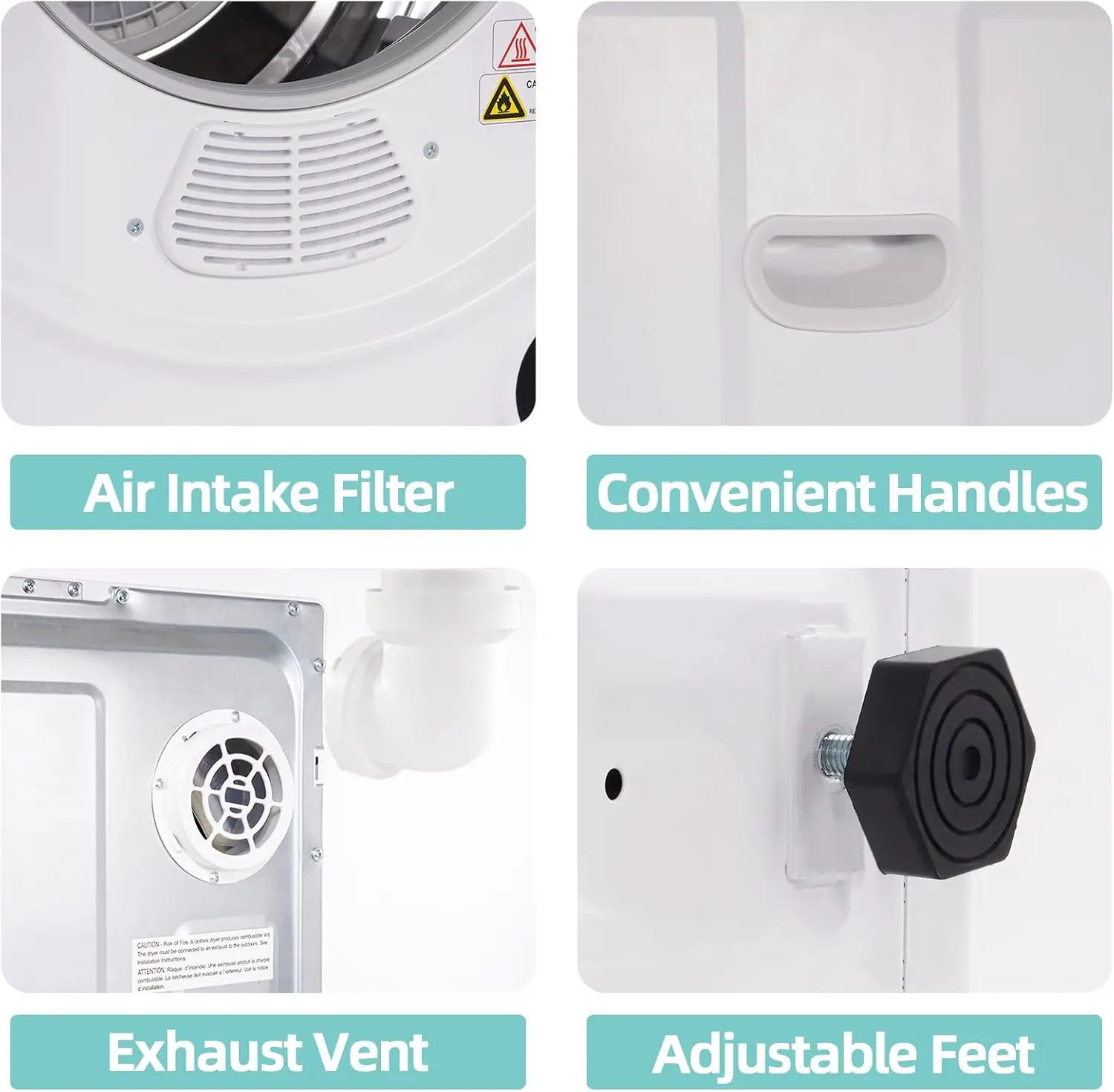 Compact Dryer, 120V Portable Clothes Laundry Dryer with Stainless Steel Inner Tub, Electric Dryer Machine for Small Space