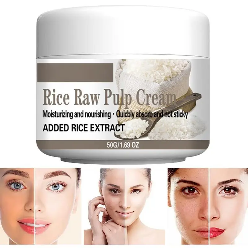 

White Rice Repair Cream Rice Raw Pulp Cream 1.69 Oz Day And Night Hydrating Facial Cream Moisturizer For Smooth Face Skin Care