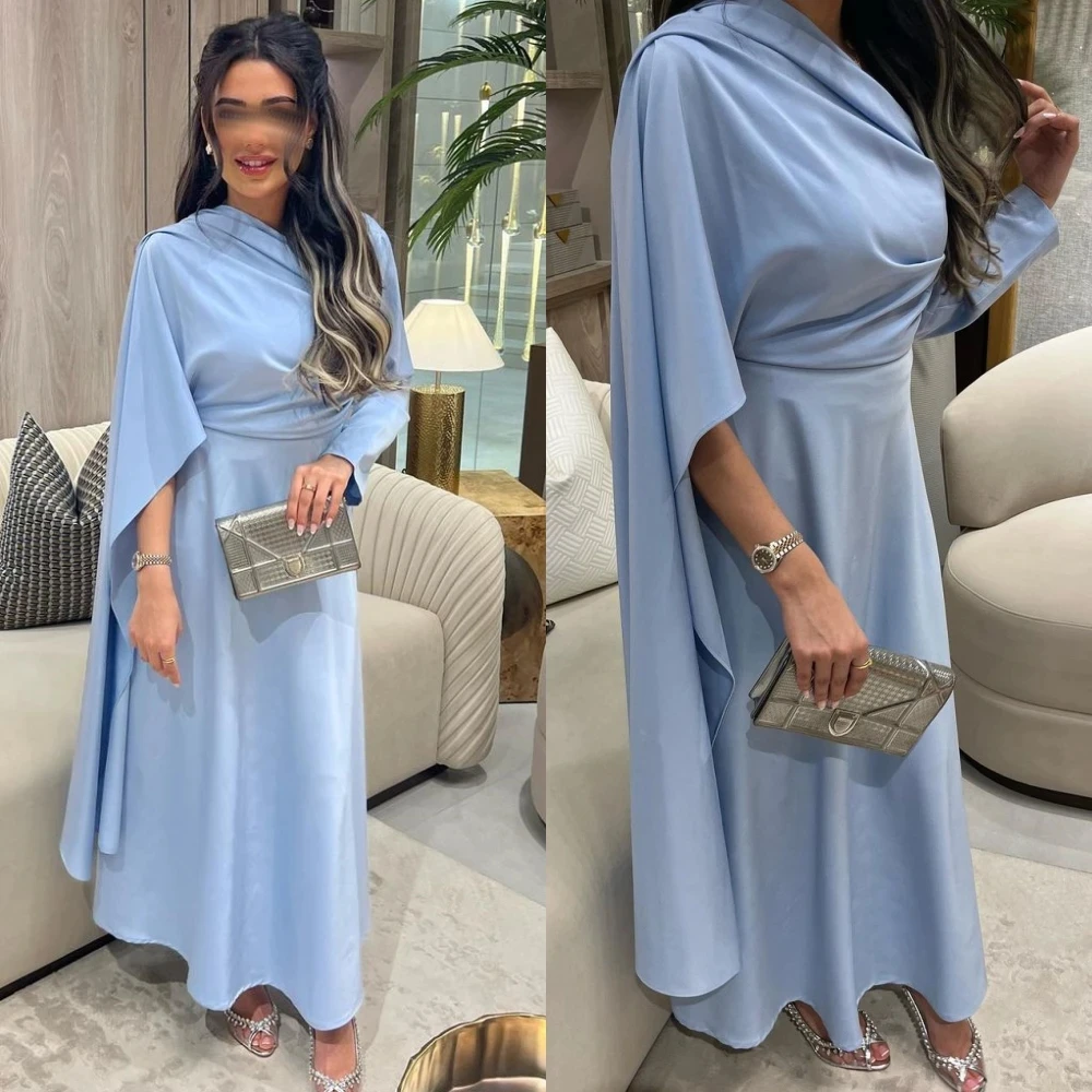 

Long Sleeves Evening Dresses Prom Dresses Exquisite Asymmetrical One Shoulder Draped Satin Formal Occasion Gown Saudi Arabia New