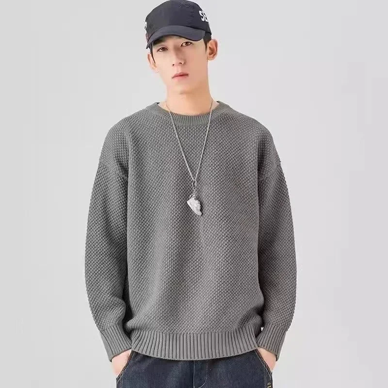 

Autumn and Winter Style Loose Sleeved Sweater for Young Men with Vintage Pineapple Needle Jacquard Lazy Round Neck Sweater