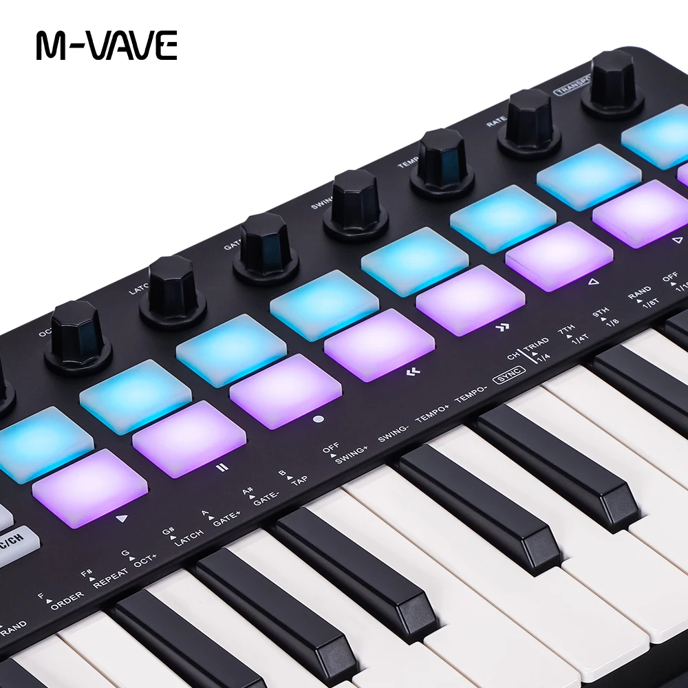 M-VAVE SMK-Ⅱ 25 Key MIDI Keyboard Controller 16 RGB Drum Pads Bluetooth Semi Weighted Professional dynamic keybed