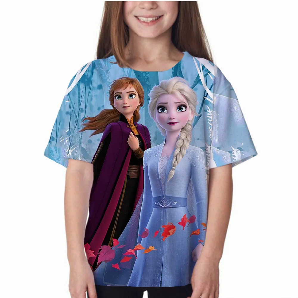

Summer Girls Disney Princess Print Round Neck Short Sleeve Casual Princess Cartoon Street Style Girls' Party Children's Wear