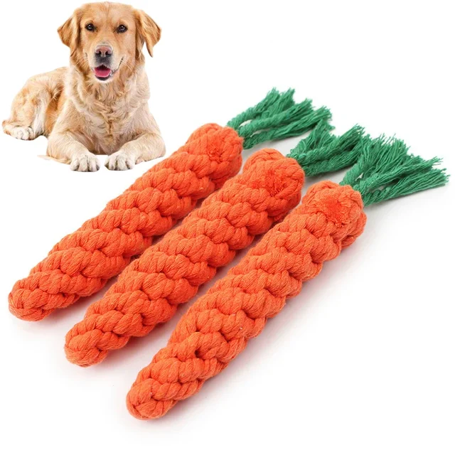 1PC Dog Toy Carrot Knot Rope Ball Cotton Rope Dumbbell Puppy Cleaning Teeth Chew Toy Durable Braided Bite Resistant Pet Supplies 1