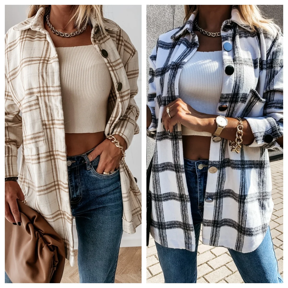 Plaid Slit Shirt Jacket main image 0