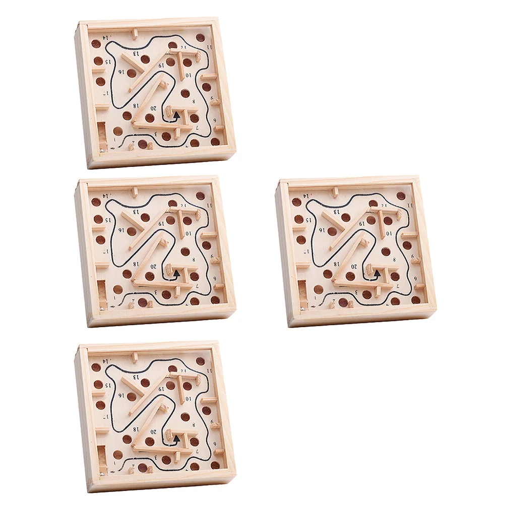 

4pcs Wooden Labyrinth Puzzle Maze Game Educational Toys Balancing Beads Board